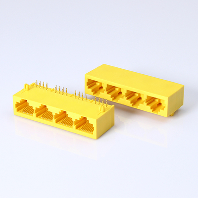 RJ45四口 卧式长体黄色插座