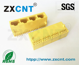 RJ45四口，卧式长体黄色114C