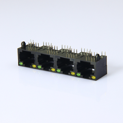 RJ45卧式 四口带灯网口母座
