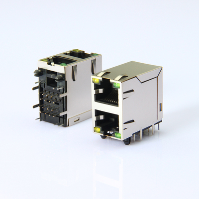 RJ45双层 2X1 带灯带弹网口插座