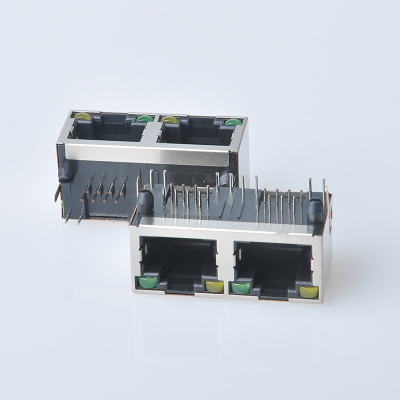 RJ45双口 卧式带灯反口接插件 - 深圳市朱讯电子有限公司