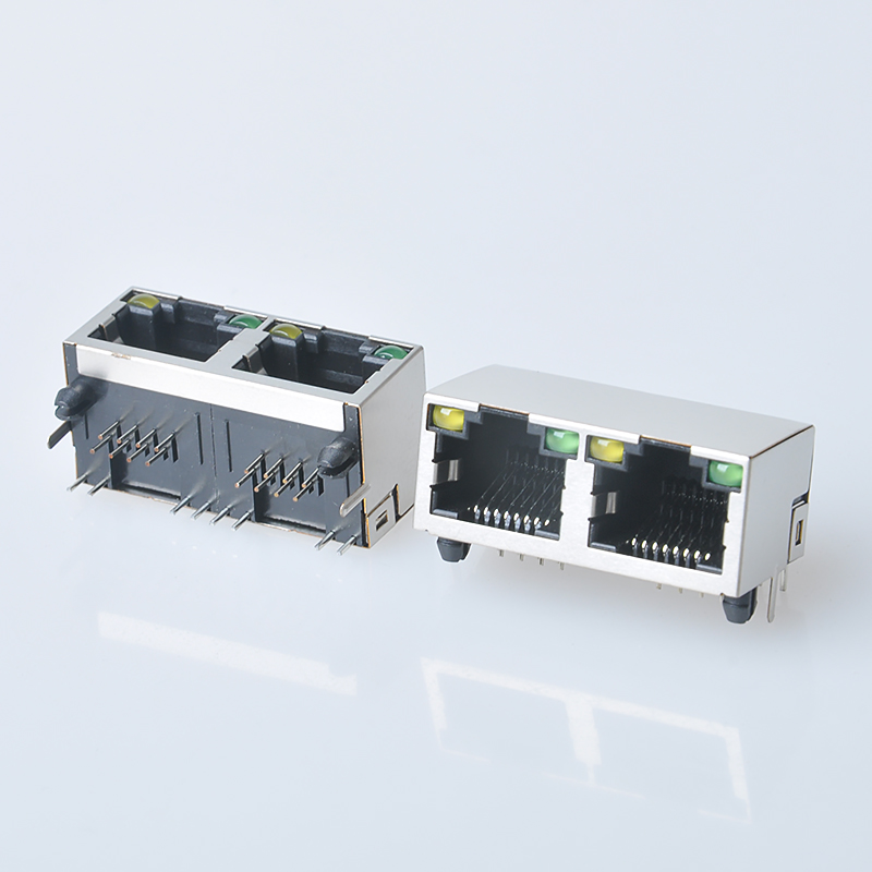 RJ45双口 卧式带灯反口接插件 - 深圳市朱讯电子有限公司